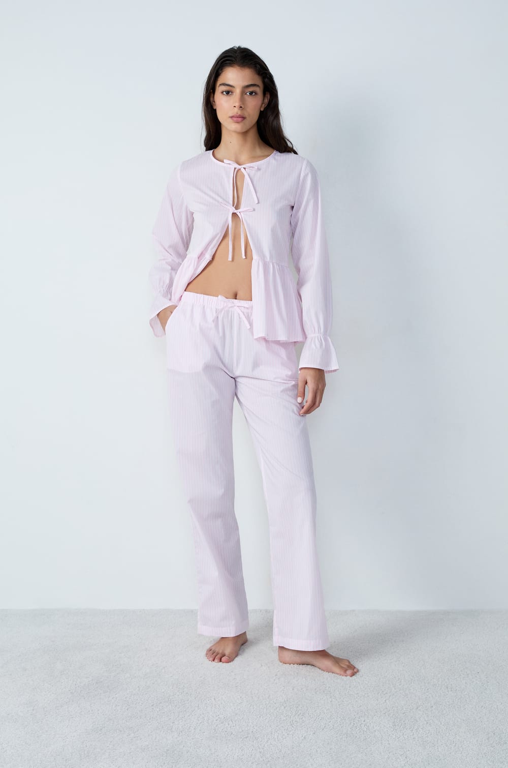 Cotton striped pyjama trousers;${refinementColor}