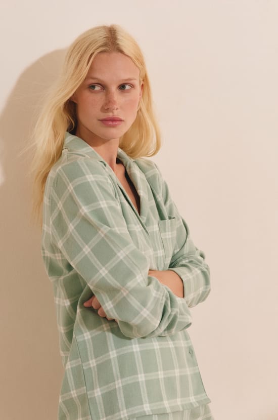 Chemise de pyjama &agrave; carreaux en coton;${refinementColor}
