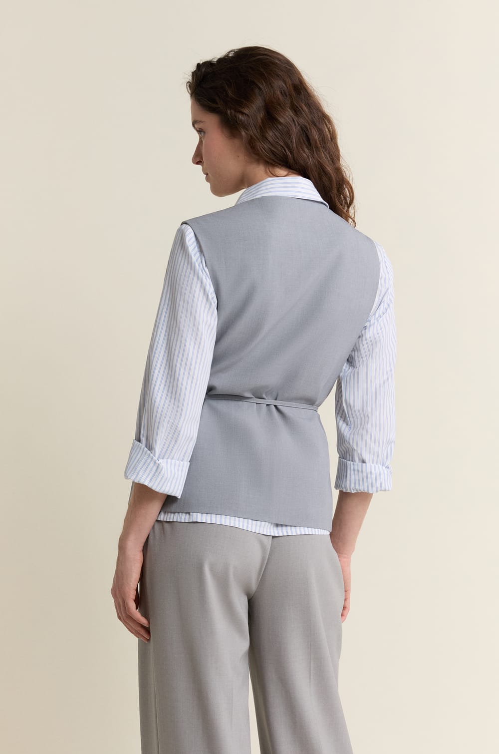 Sleeveless Cardigan with Tie;${refinementColor}