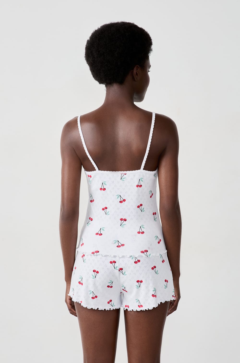 Débardeur en coton en pointelle imprimé cerises;${refinementColor}