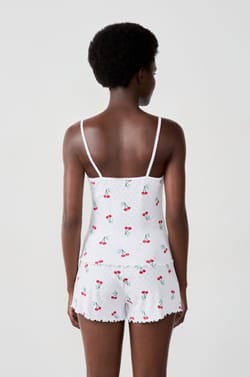 Débardeur en coton en pointelle imprimé cerises;${refinementColor}