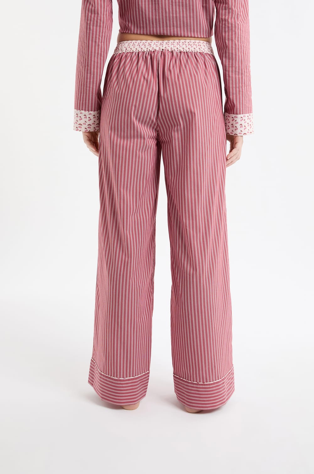 Pantal&oacute;n de pijama a rayas de algod&oacute;n con estampado mocktail;${refinementColor}