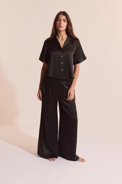 Short-sleeved silk pyjama shirt;${refinementColor}