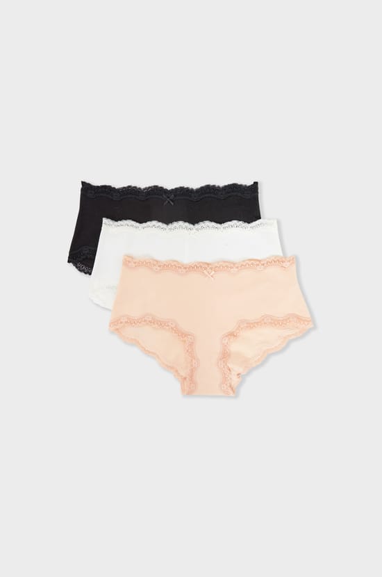 Pack of 3 Cotton and Lace Boyshorts;${refinementColor}