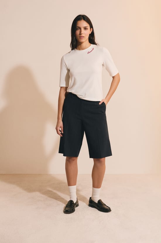 T-shirt en coton brod&eacute; manches coudes;${refinementColor}