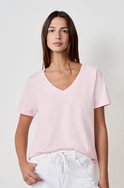 T-shirt col V manches courtes en coton;${refinementColor}