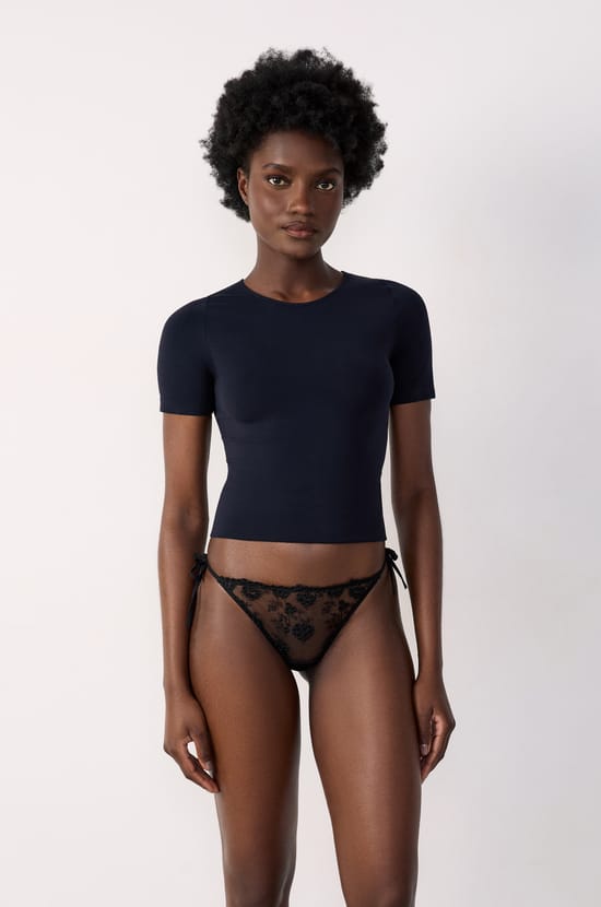 Tie-side embroidered tulle thong;${refinementColor}