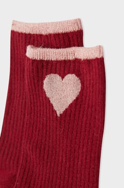 Ribbed Socks with Cotton Heart Pattern;${refinementColor}