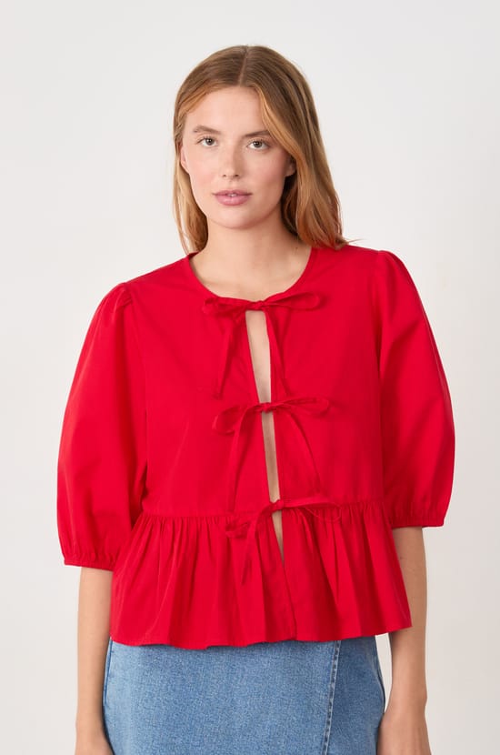 Blouse manches 3/4 à noeuds;${refinementColor}