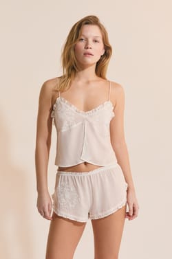 Short de pyjama &agrave; volant brod&eacute;;${refinementColor}