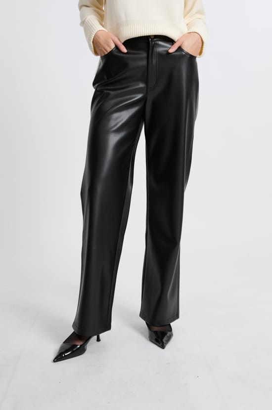 Wide-Leg Faux Leather Trousers;${refinementColor}