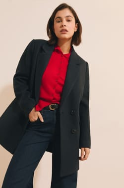 Manteau mi-long crois&eacute; avec laine;${refinementColor}