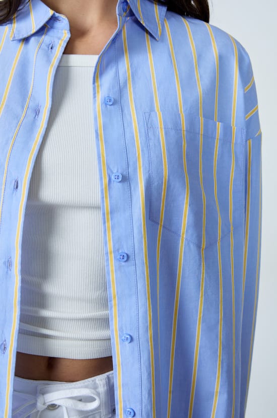 Chemise manches longues à rayures;${refinementColor}