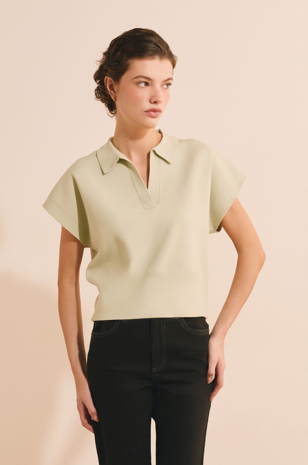 Pull manches courtes avec col polo;${refinementColor}