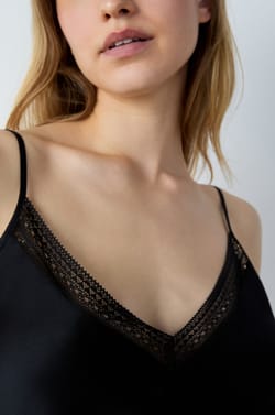 Satin Camisole with Lace Neckline;${refinementColor}