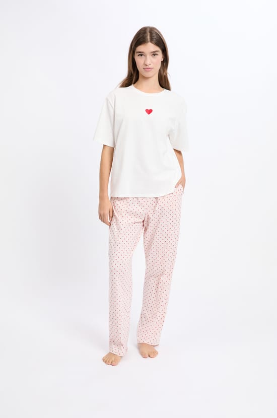3-Piece Pyjama Set with Heart Print in Cotton;${refinementColor}