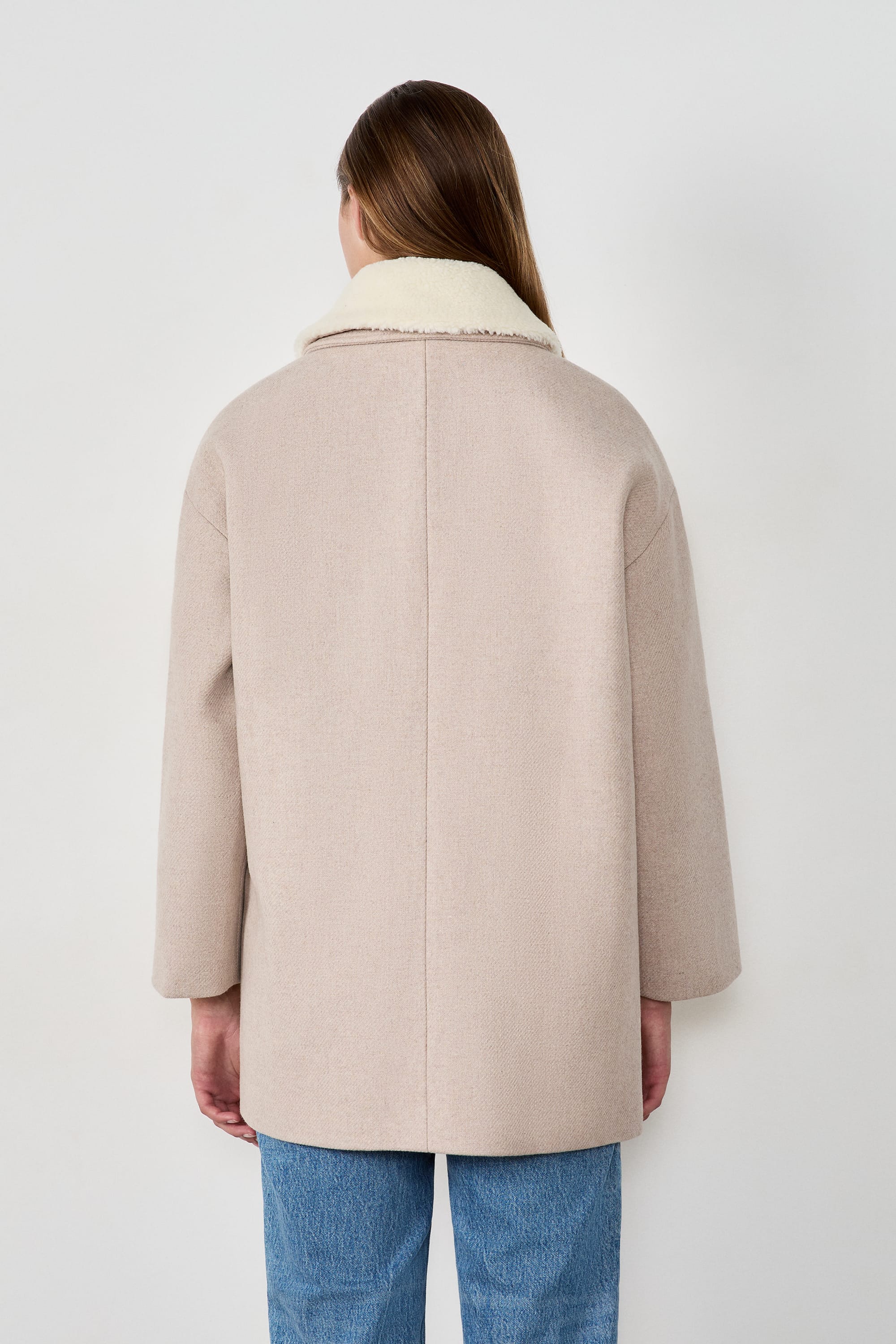 Mid-length coat with wool and faux fur collar - MENEL - BEIGE - ETAM