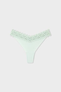 Tanga V-shape en microfibre et dentelle;${refinementColor}