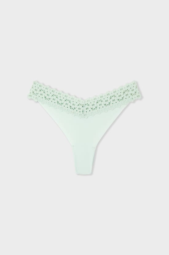 Tanga V-shape en microfibre et dentelle;${refinementColor}