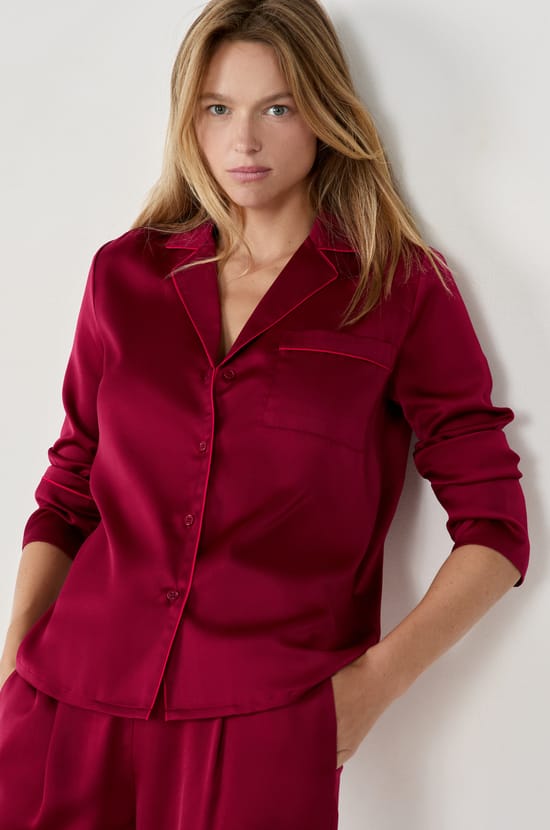 Satin pyjama shirt;${refinementColor}
