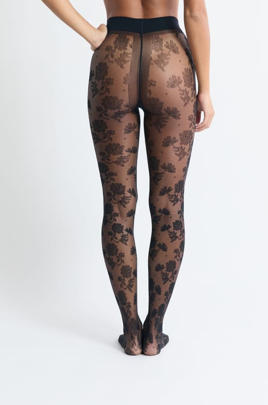 Collant transparent &agrave; motifs fleurs - 15 Deniers;${refinementColor}