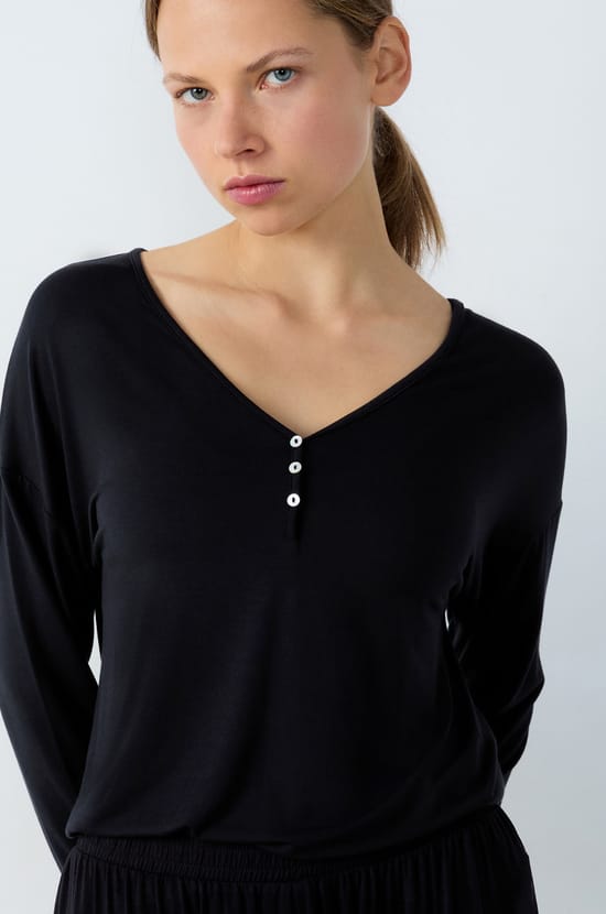 Long-Sleeved Modal Pajama T-Shirt;${refinementColor}