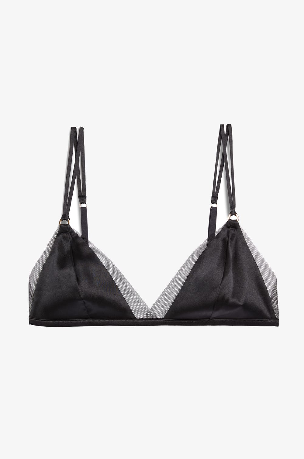 Bügelloser Triangel-BH aus Seide mit Tüll-Details;${refinementColor}