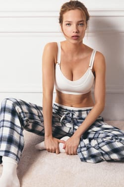 Checkered Cotton Pajama Bottoms;${refinementColor}