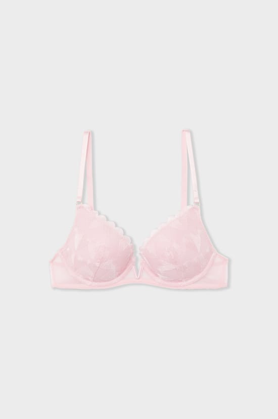 Bra N.2 - Plunge Push-up with Heart Embroidery;${refinementColor}