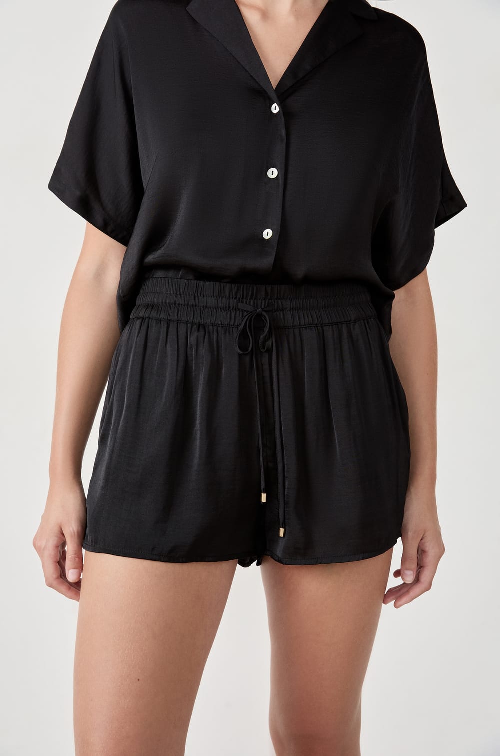 Satin shorts with drawstring;${refinementColor}