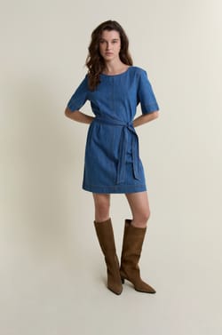 Robe ceintur&eacute;e en denim;${refinementColor}
