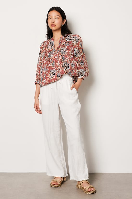 Floral Blouse with 3/4 Sleeves;${refinementColor}