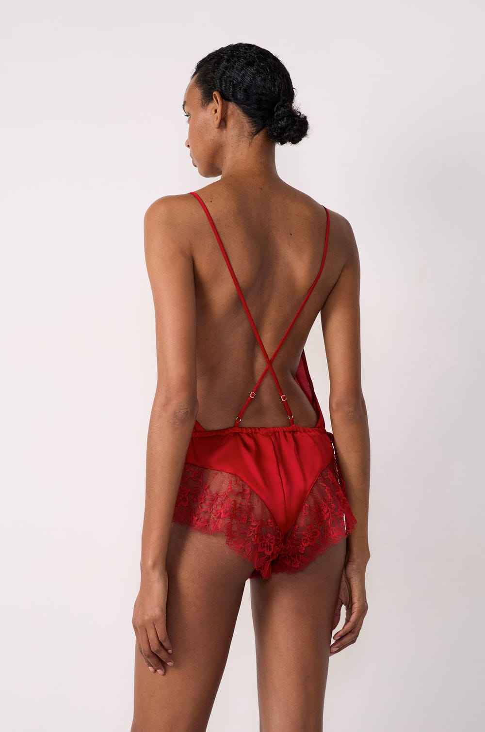 Satin Short Jumpsuit with Lace Details;${refinementColor}