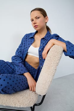 Cotton Pyjama Shirt with Polka Dots;${refinementColor}