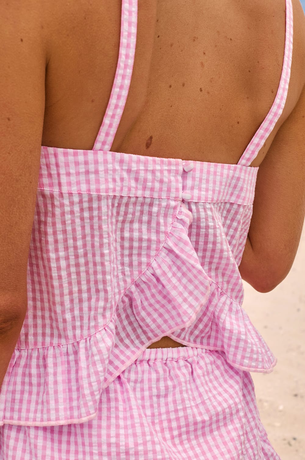 Top de algod&oacute;n con estampado de cuadros vichy;${refinementColor}