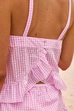 Top de algod&oacute;n con estampado de cuadros vichy;${refinementColor}