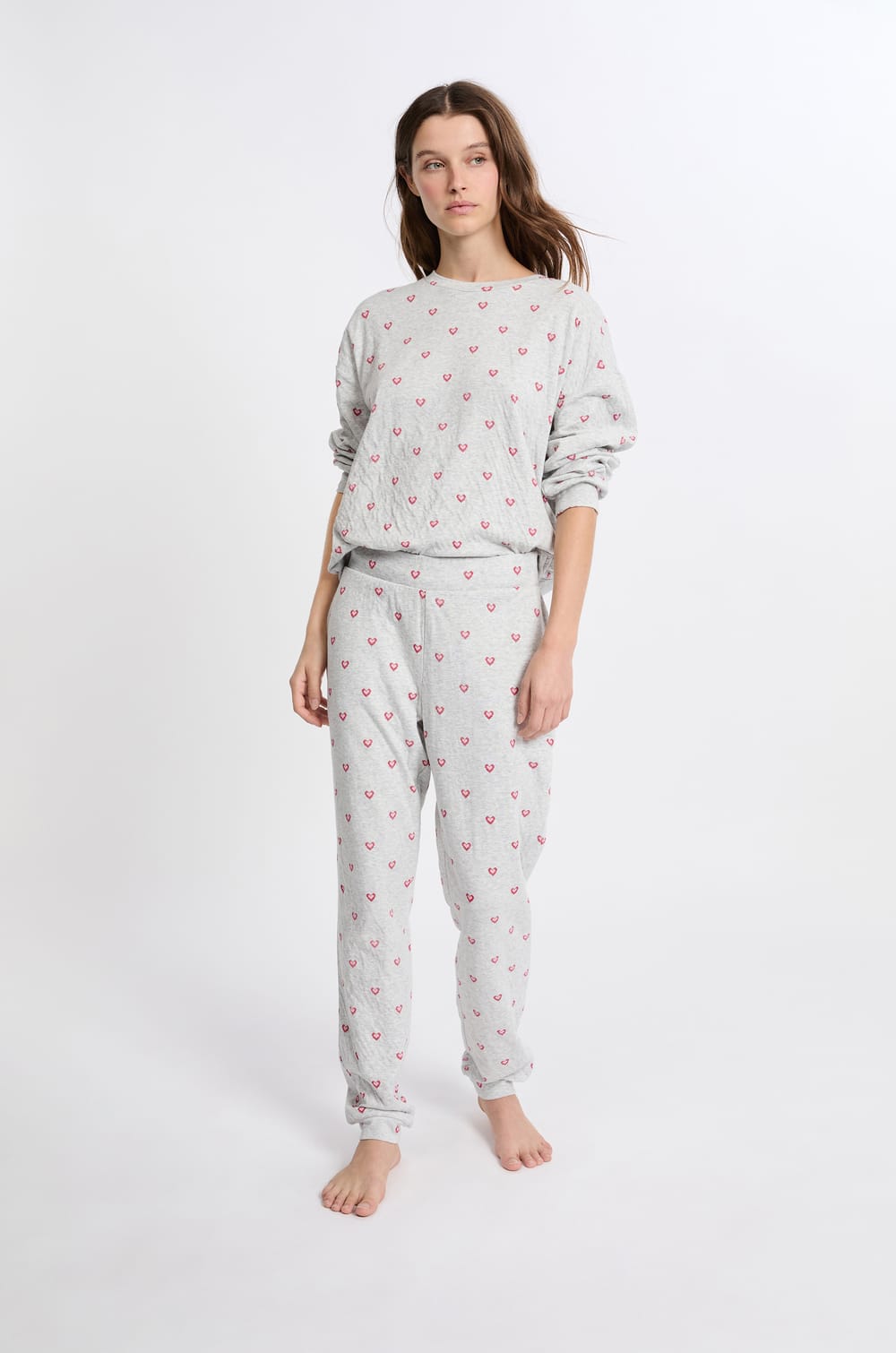 Pantal&oacute;n de pijama de algod&oacute;n con estampado de corazones;${refinementColor}