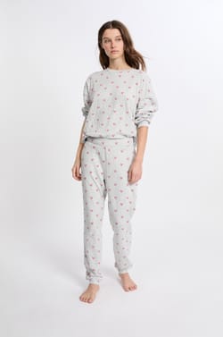 Pantal&oacute;n de pijama de algod&oacute;n con estampado de corazones;${refinementColor}
