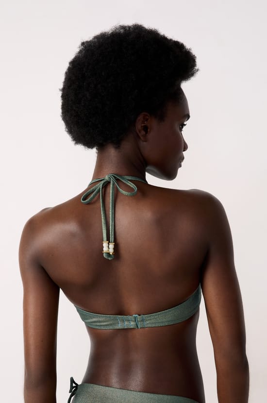 Glittery Triangle Bikini Top;${refinementColor}