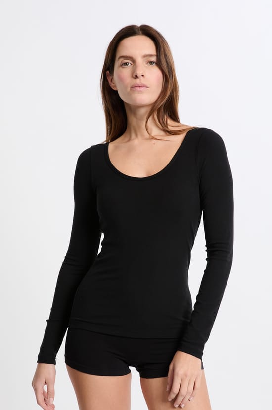 T-shirt manches longues col rond avec brassière intégrée;${refinementColor}
