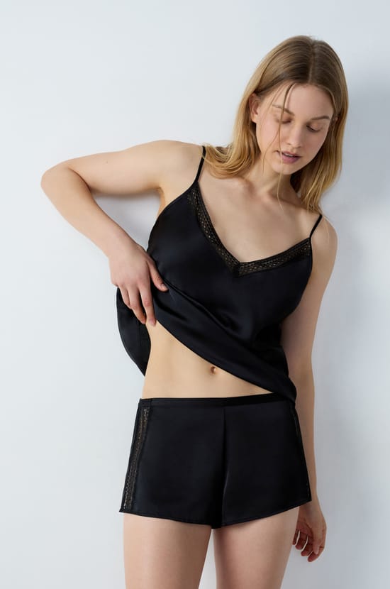 Satin Camisole with Lace Neckline;${refinementColor}
