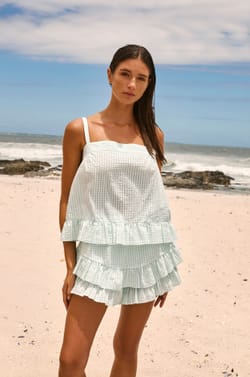 Pantal&oacute;n corto de algod&oacute;n con estampado de cuadros vichy;${refinementColor}