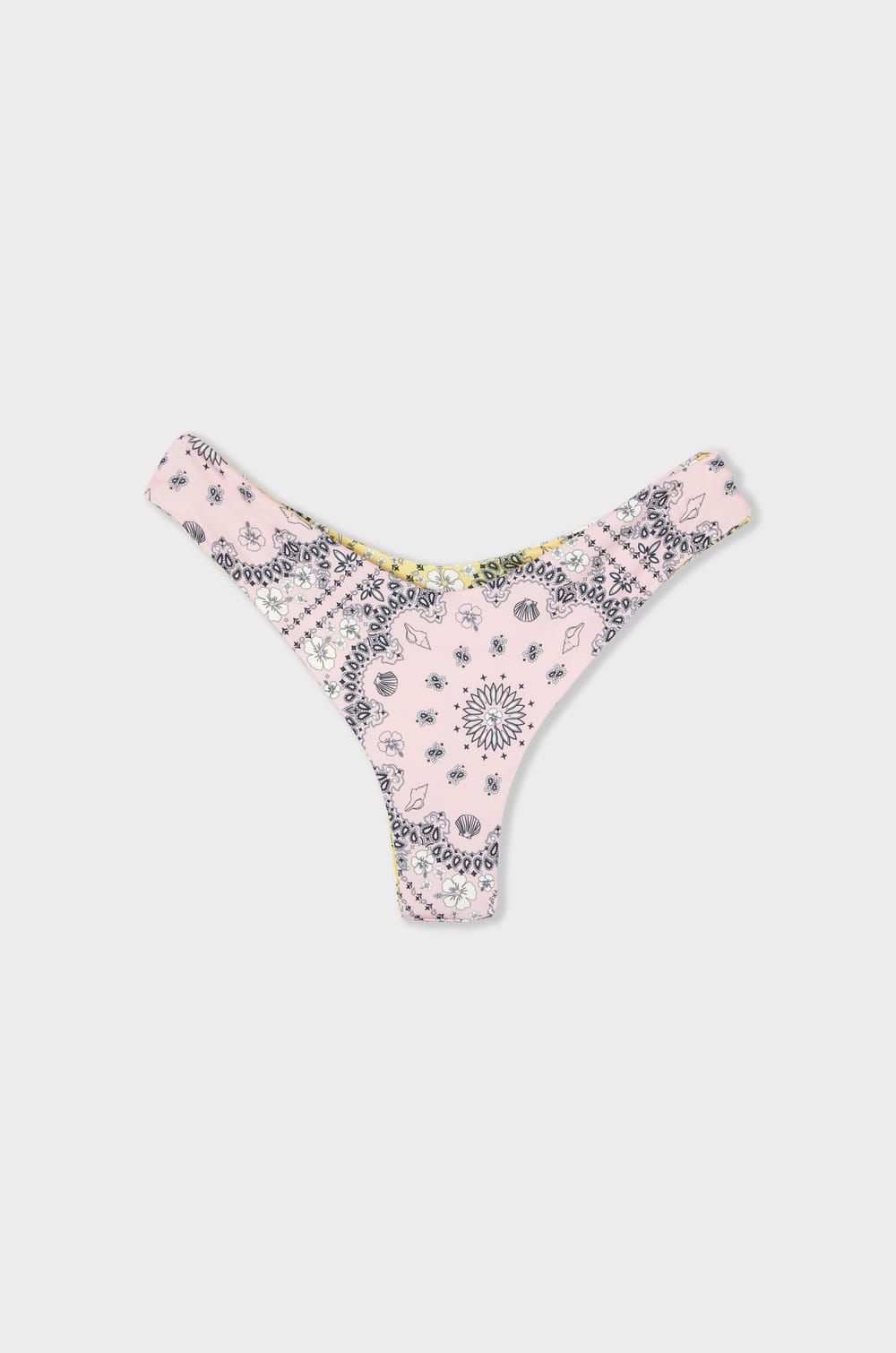 High-leg Brazilian bikini bottom reversible printed swimwear;${refinementColor}