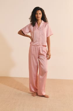 Pantalon satin&eacute; &agrave; rayures;${refinementColor}