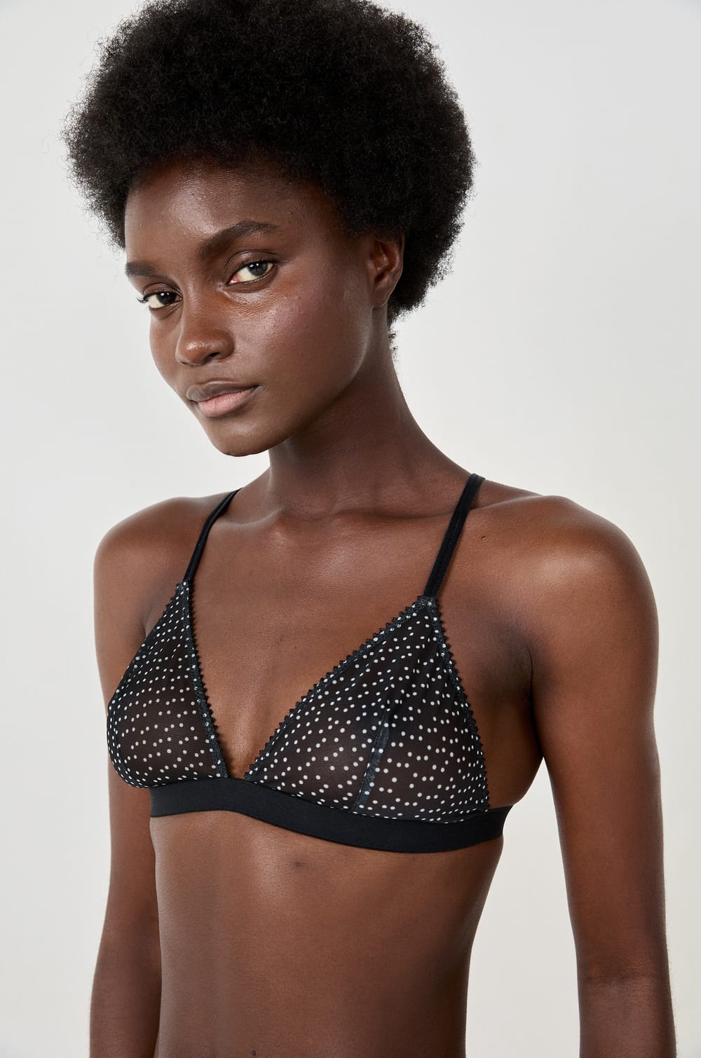 Soutien-gorge triangle sans armatures tulle à pois;${refinementColor}
