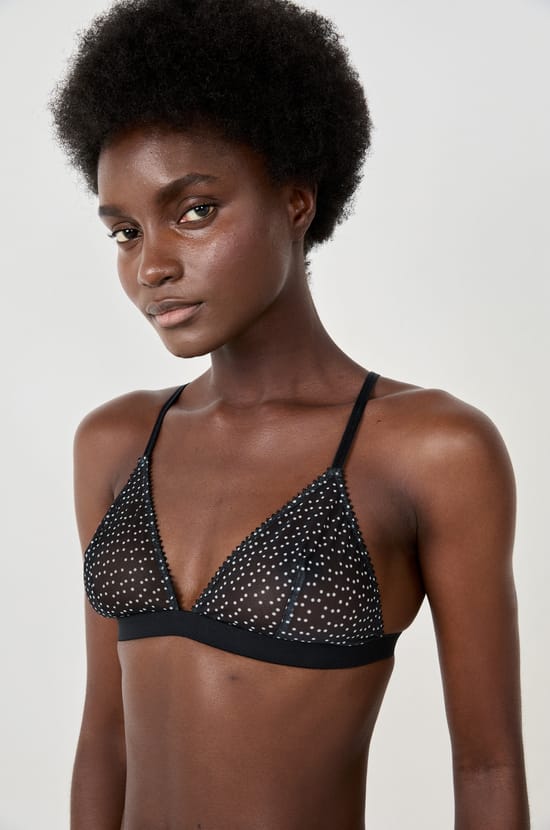 Wireless Triangle Bra with Polka Dot Tulle;${refinementColor}