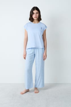 Short-sleeved cotton T-shirt with "Love you" embroidery;${refinementColor}