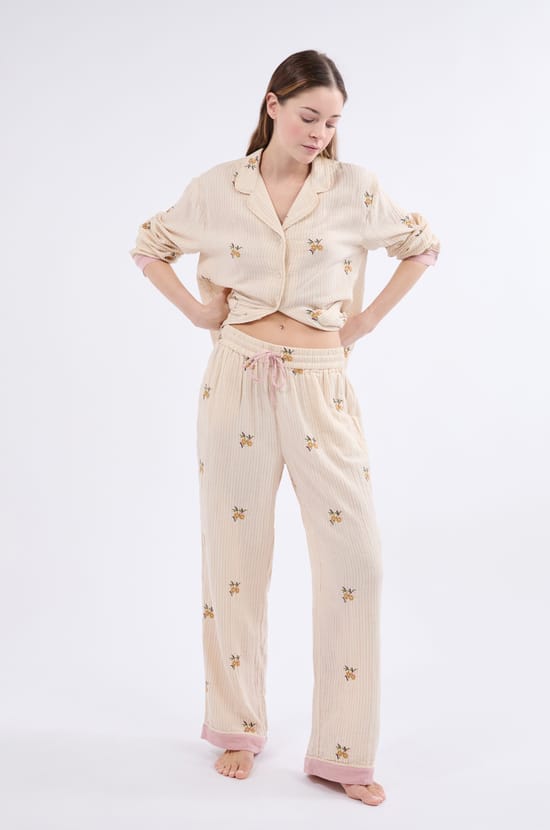 Pantalon de pyjama à motifs en coton;${refinementColor}