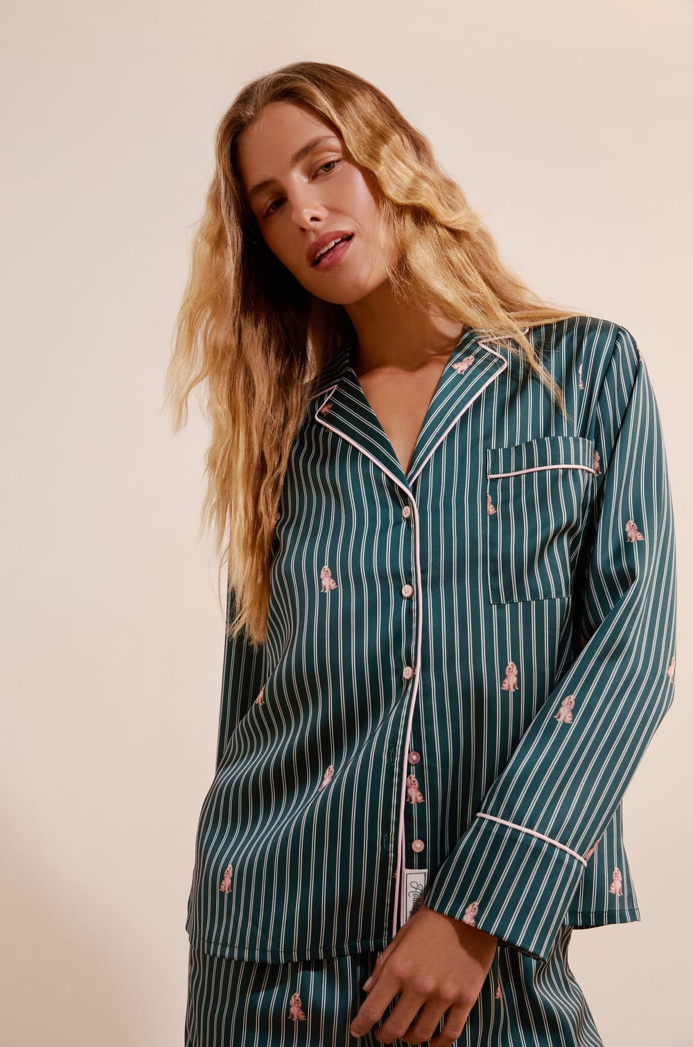 Chemise de pyjama &agrave; rayures &agrave; motifs chiens;${refinementColor}