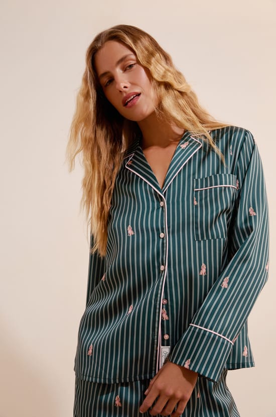 Chemise de pyjama &agrave; rayures &agrave; motifs chiens;${refinementColor}